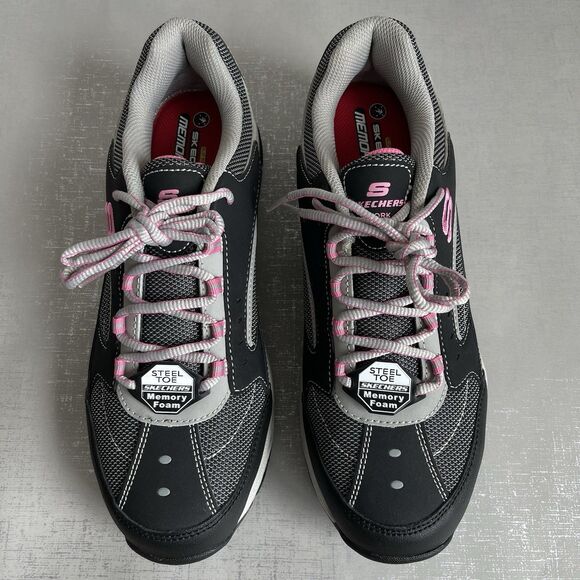 Skechers Women's Steel Toe Work Sneakers Industrial Safety Shoes 11 Black Pink - Picture 4 of 13